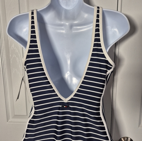 Tommy Hilfiger Swimsuit Navy Blue and White Striped One‎ Peice Women's 12 New - Picture 9 of 16